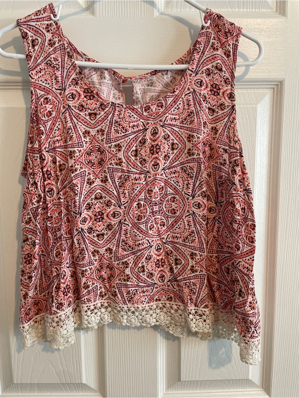 Target Pink Multi Printed Crochet-Hem Tank Top